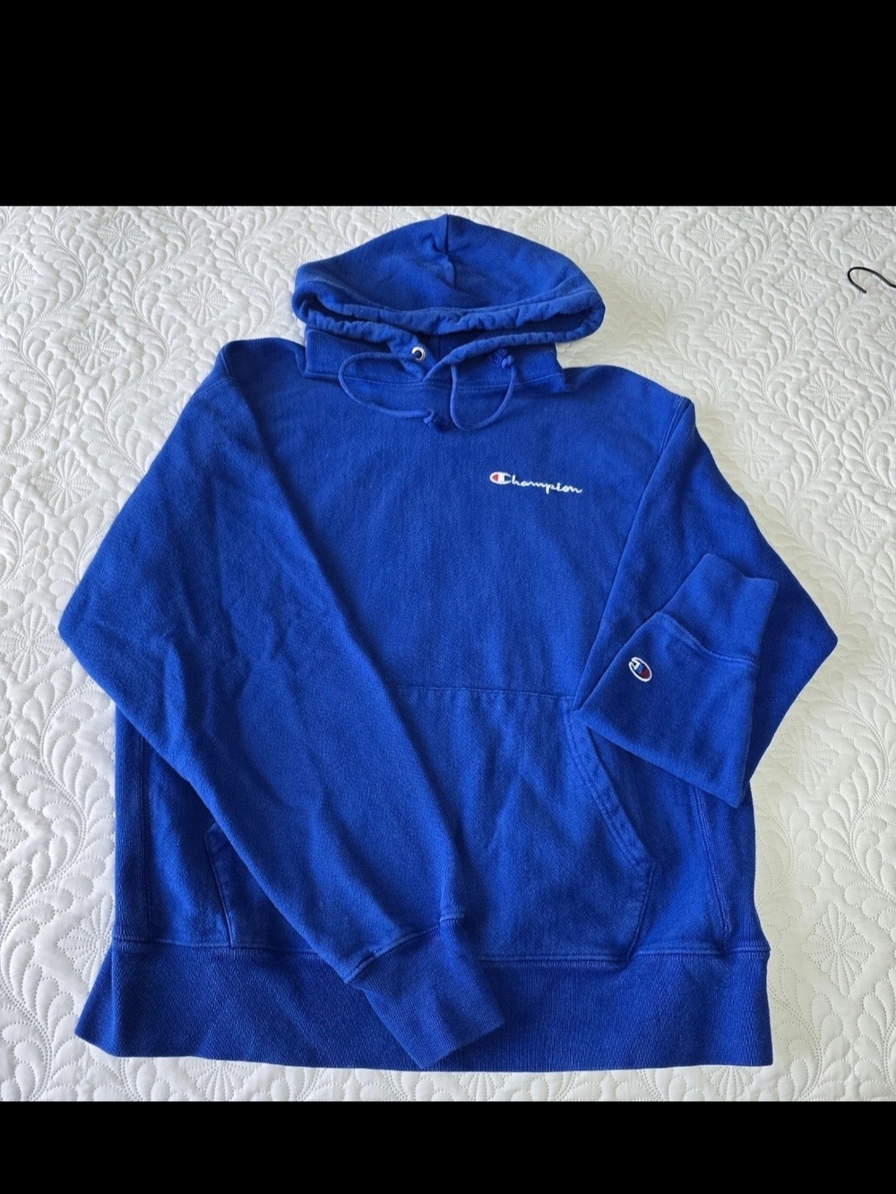 Vintage Champion Mens Hoodie Large Sweatshirt Royal Blue USA 80s